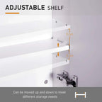 White adjustable shelf in bathroom wall cabinet with shelf pins and mounting holes