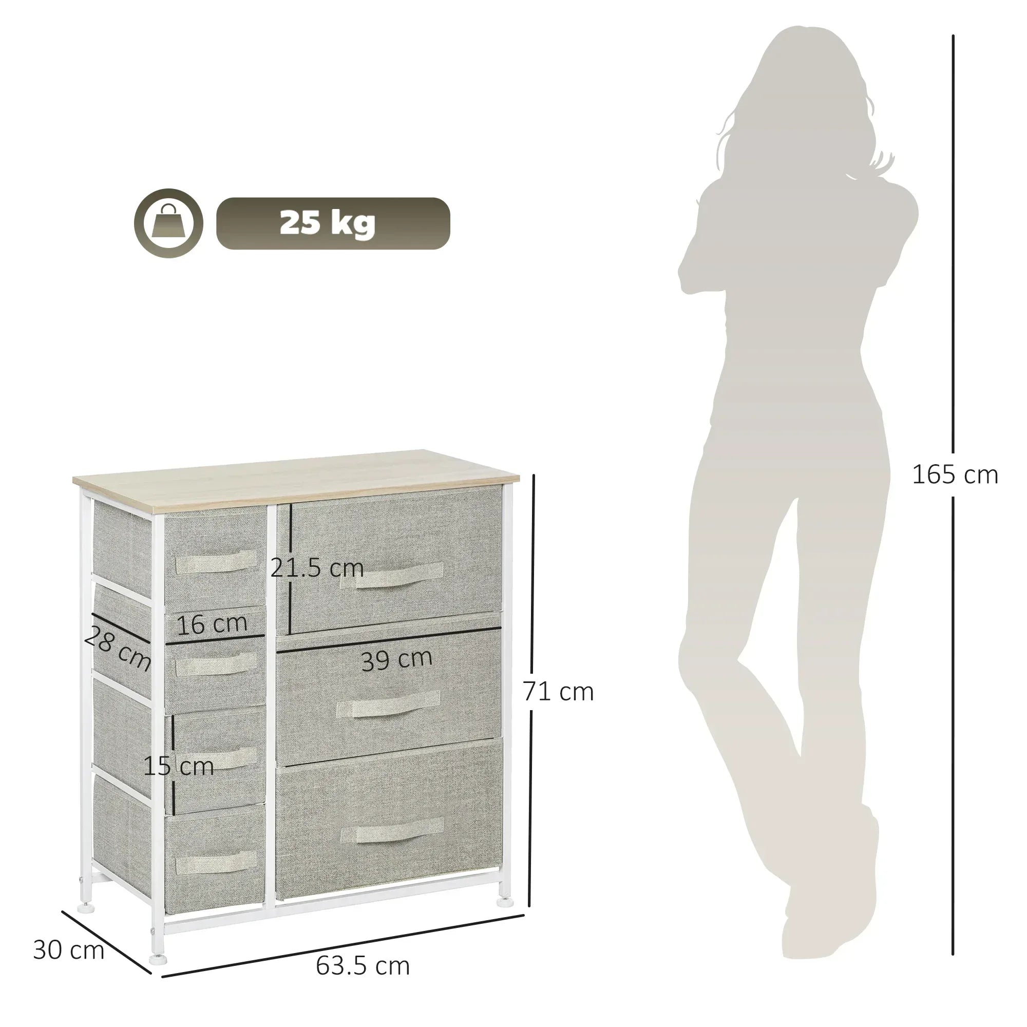 Chest of Drawers with 7 Drawers, Fabric Drawers with Large Storage Space, Drawers Dresser with Metal Frame, Adjustable Feet for Bedroom Living Room, Light Grey - Bobobiy