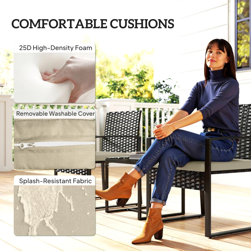 Tan removable cushion for outdoor rattan chair with washable cover and water-resistant fabric