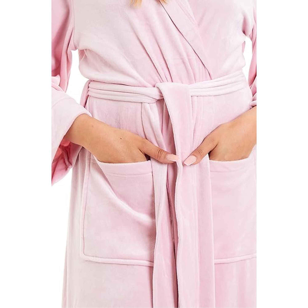 elegant-women-s-hooded-velour-robe-ultra-soft-luxurious-bathrobe-perfect-for-lounging-spa-and-gym-in-pink-and-grey-adjustable-fit-multiple-sizes-by-daisy-dreamer-robe-1184733842 - Bobobiy