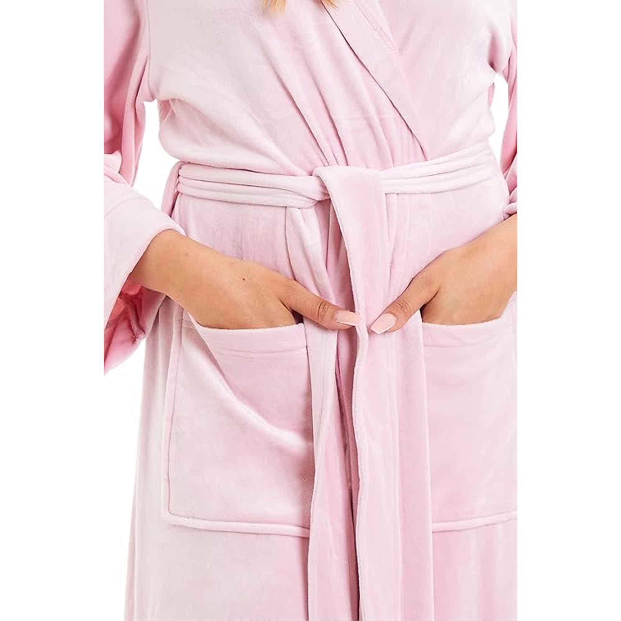 elegant-women-s-hooded-velour-robe-ultra-soft-luxurious-bathrobe-perfect-for-lounging-spa-and-gym-in-pink-and-grey-adjustable-fit-multiple-sizes-by-daisy-dreamer-robe-1184733842 - Bobobiy