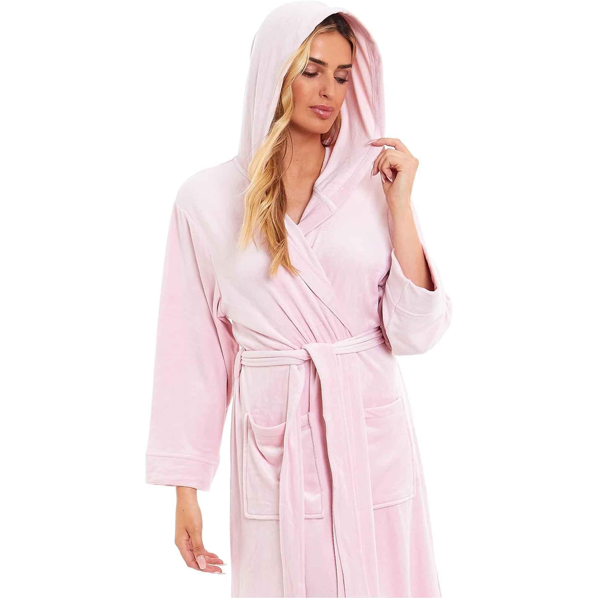 elegant-women-s-hooded-velour-robe-ultra-soft-luxurious-bathrobe-perfect-for-lounging-spa-and-gym-in-pink-and-grey-adjustable-fit-multiple-sizes-by-daisy-dreamer-robe-1184733843 - Bobobiy