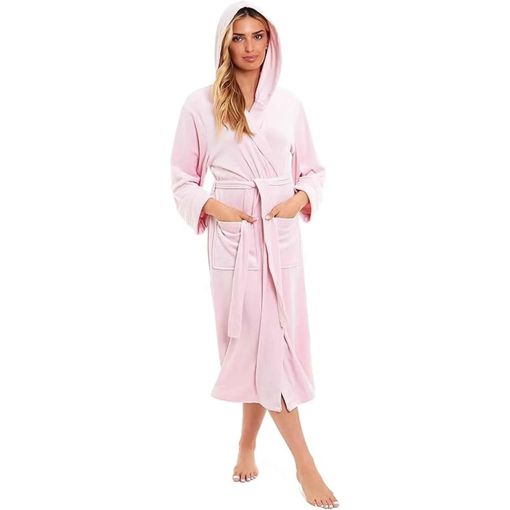 elegant-women-s-hooded-velour-robe-ultra-soft-luxurious-bathrobe-perfect-for-lounging-spa-and-gym-in-pink-and-grey-adjustable-fit-multiple-sizes-by-daisy-dreamer-robe-1184733844 - Bobobiy