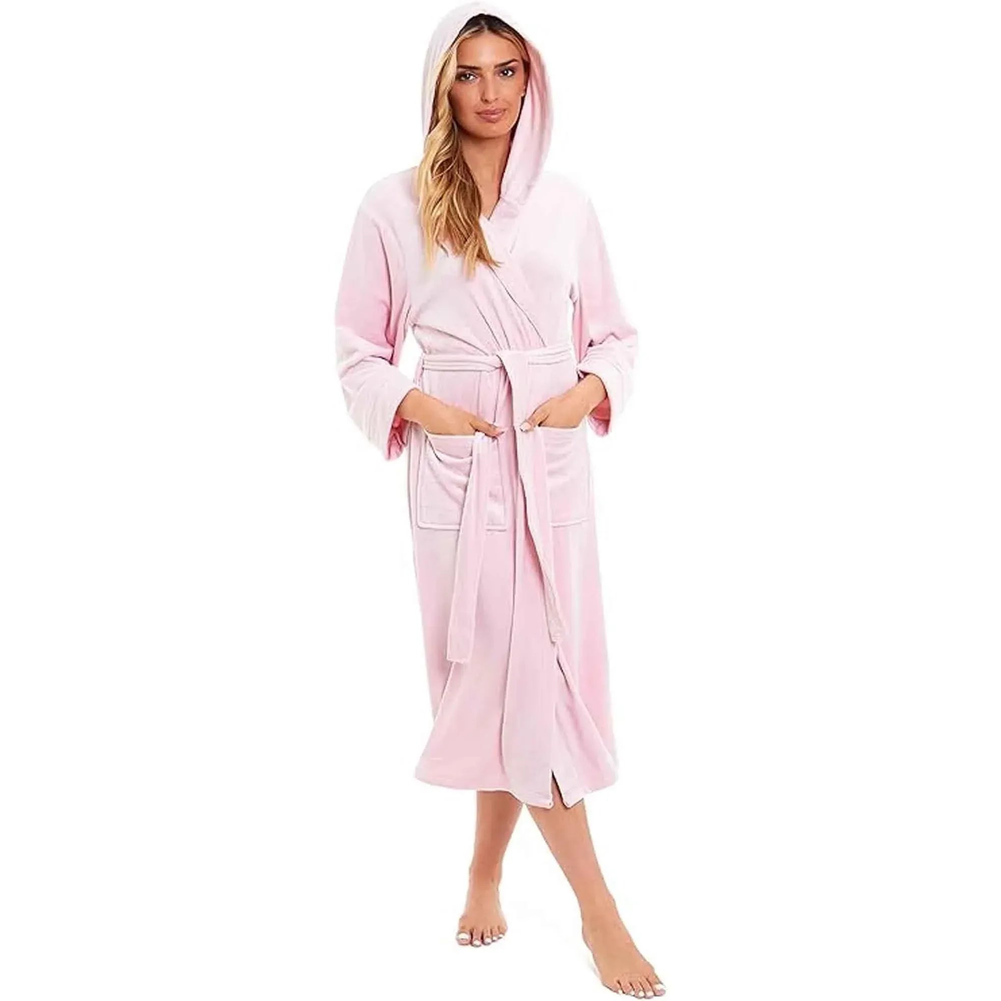elegant-women-s-hooded-velour-robe-ultra-soft-luxurious-bathrobe-perfect-for-lounging-spa-and-gym-in-pink-and-grey-adjustable-fit-multiple-sizes-by-daisy-dreamer-robe-1184733844 - Bobobiy