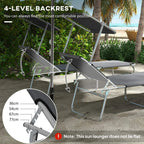 Grey sun lounger set with 4-level adjustable backrest and side adjustment latch