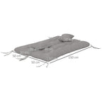 Light grey patio chair seat and back cushions with 2 pillows, with tie straps