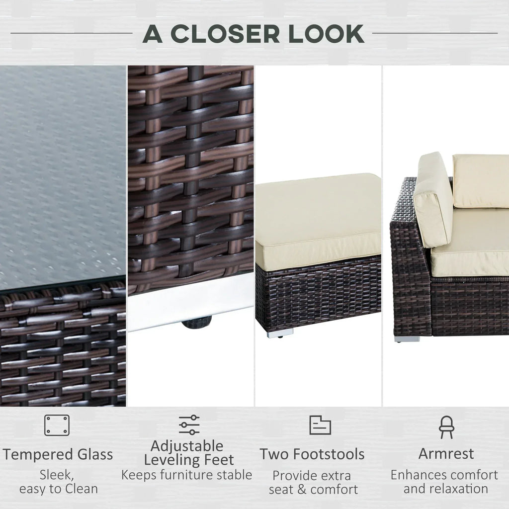 6 PC Rattan Sofa Coffee Table Set Sectional Wicker Weave Furniture for Garden Outdoor Conservatory w/ Pillow Cushion Brown - Bobobiy