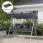 Charcoal grey patio swing chair cushions with backrest pad, seat cushion, and tie straps