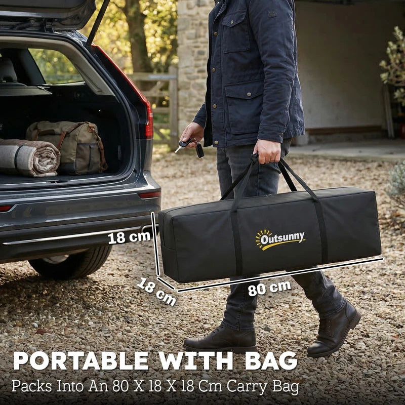 Dark grey tent carry bag with straps and folded tent for storage