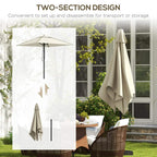 Beige square canopy parasol with brown contrast piping, shown open and folded