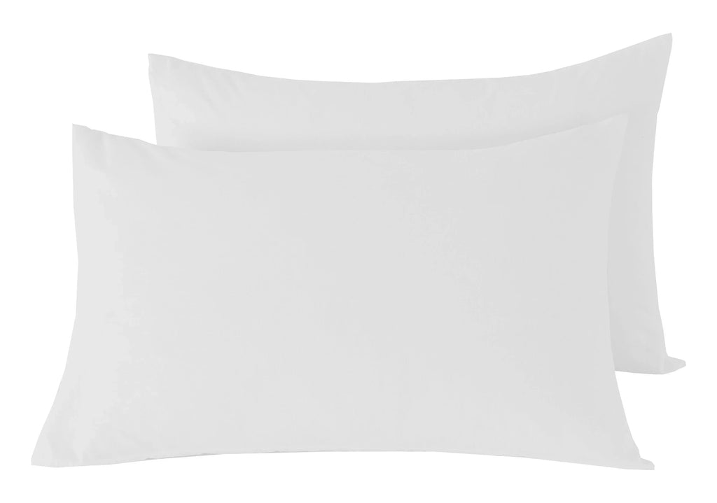 White pillowcases set with two overlapping fronts and stitched envelope edges
