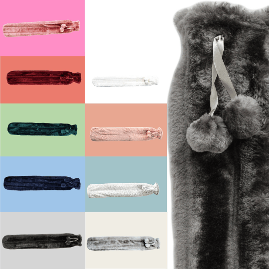Extra Long 2L Hot Water Bottle with Plush Faux Fur Cover for Cosy Nights Natural Rubber UK Safe Tested Soft Fleece Ideal Gift for Adults Kids