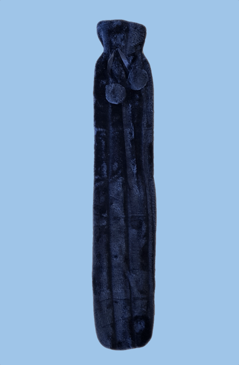 Extra Long 2L Hot Water Bottle with Plush Faux Fur Cover for Cosy Nights Natural Rubber UK Safe Tested Soft Fleece Ideal Gift for Adults Kids