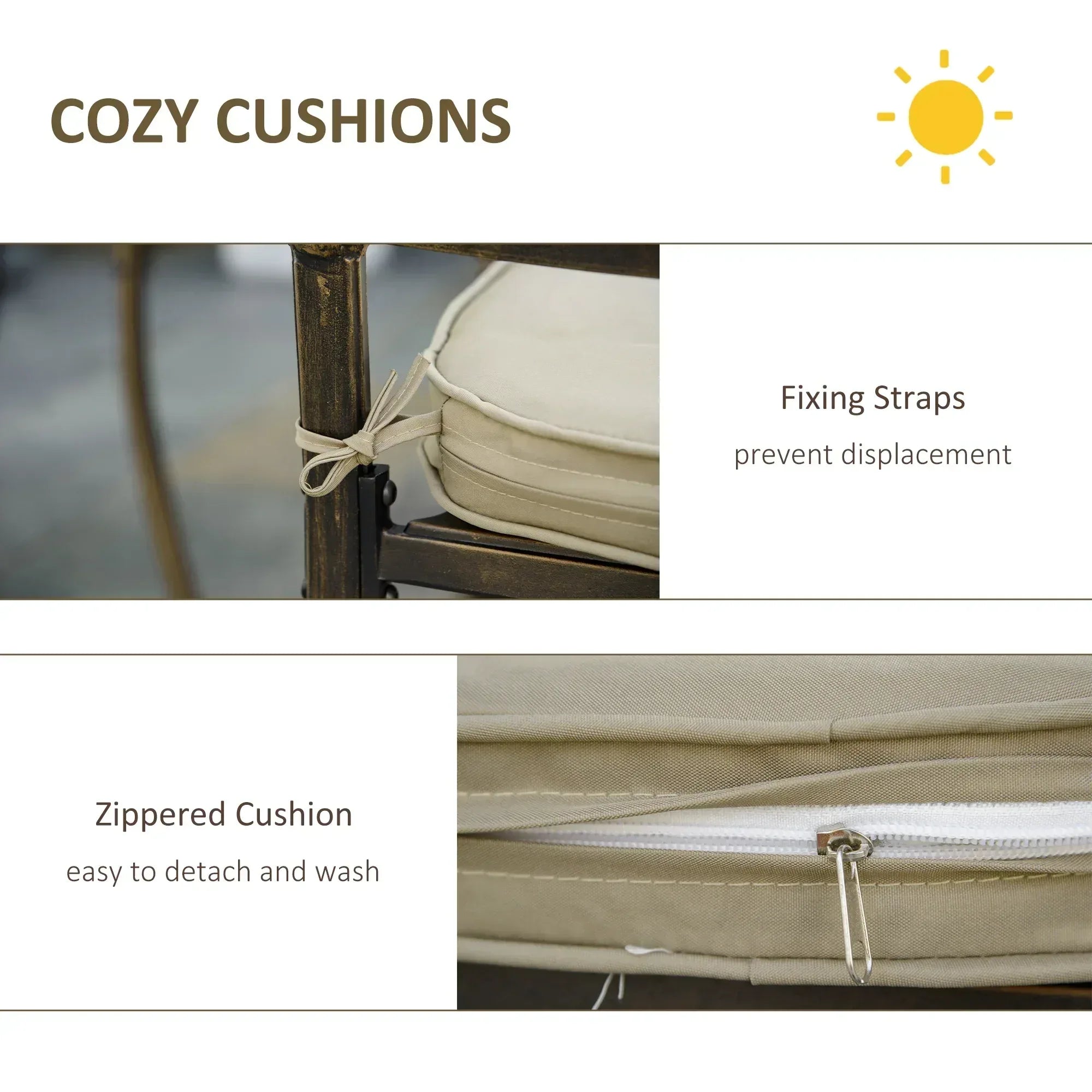 4 Seater Outdoor Dining Set Antique Cast Aluminium Garden Furniture Set with Cushions Round Dining Table with Parasol Hole, Bronze - Bobobiy