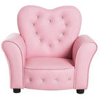 Pink kids armchair with crystal button heart backrest and quilted seat