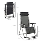 Adjustable reclining lounge chair with black mesh seat and back on dark grey frame