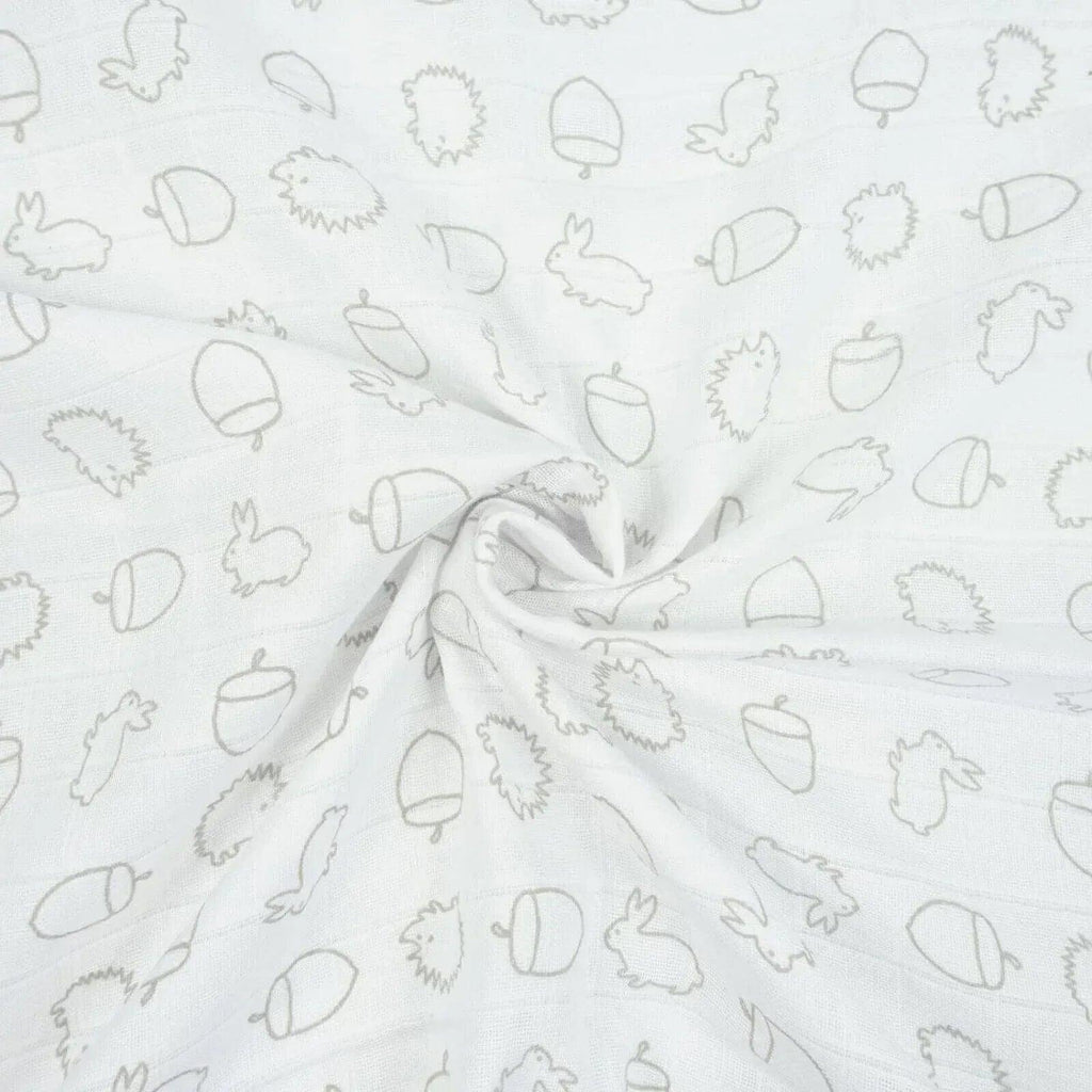 Light muslin fabric with small line animal and baby item icons
