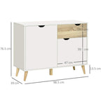 White sideboard cabinet with two doors and drawer, front view with size marks
