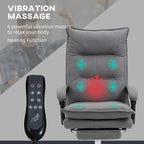Grey massage office chair with built-in heating and massage settings, plus handheld remote