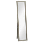 Full-length floor mirror with grey rustic wood frame, slim rectangular shape
