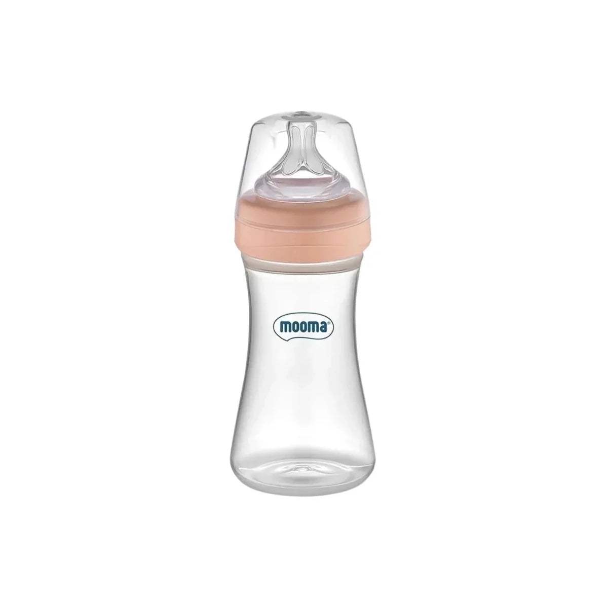 Mooma toddler feeding bottle with clear medium-flow nipple and old rose collar