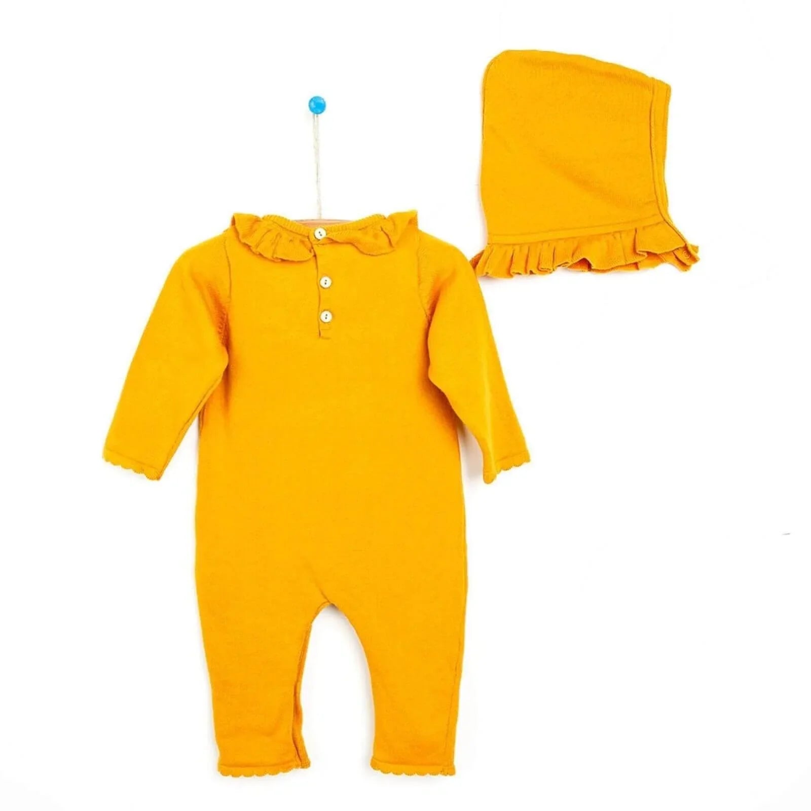 HelloBaby Newborn Knit Ruffled Jumpsuit - Mustard