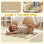 Beige foam climbing block with pink top panel and supportive padded cover
