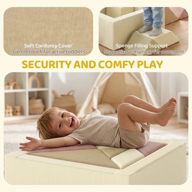Beige foam climbing block with pink top panel and supportive padded cover