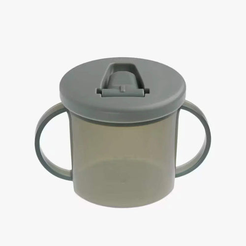 Natural moss green baby free-flow cup with drinking lid and two loop handles