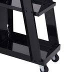 Black welding cart bottom tier with caster wheels and vertical support frame