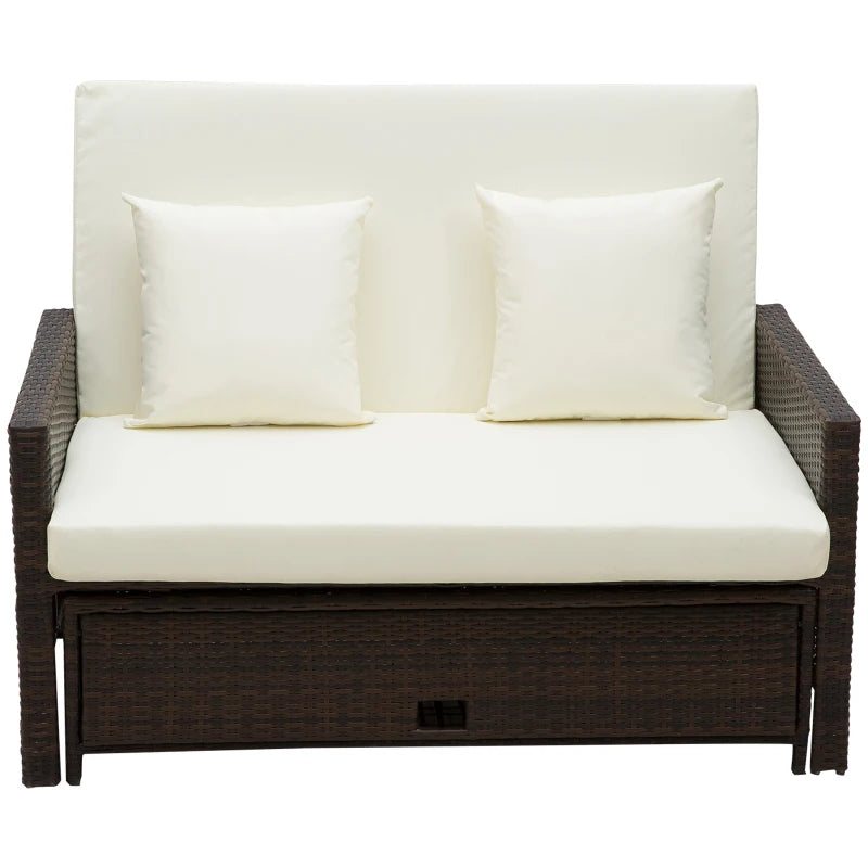 Rattan Sun Lounger 2 Seater Day Bed-Brown