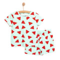Mint baby pajama set with watermelon short-sleeve top and matching shorts