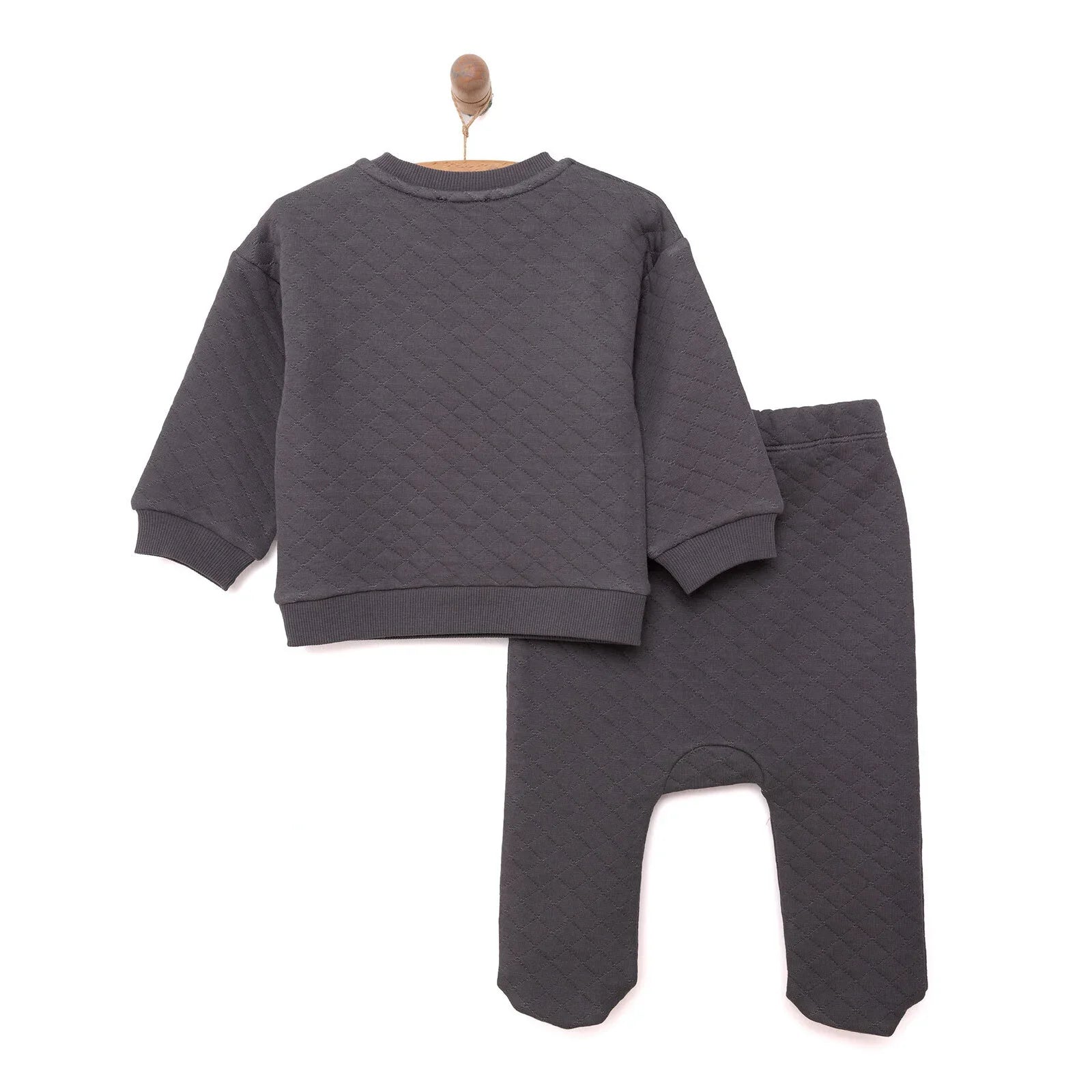 HelloBaby Newborn Quilted Sweatshirt-Footed Bottom - Charcoal