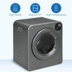 Grey freestanding tumble dryer with front door and top control knob