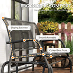 3-seat glider rocking chair with ergonomic back and curved seat, black metal frame