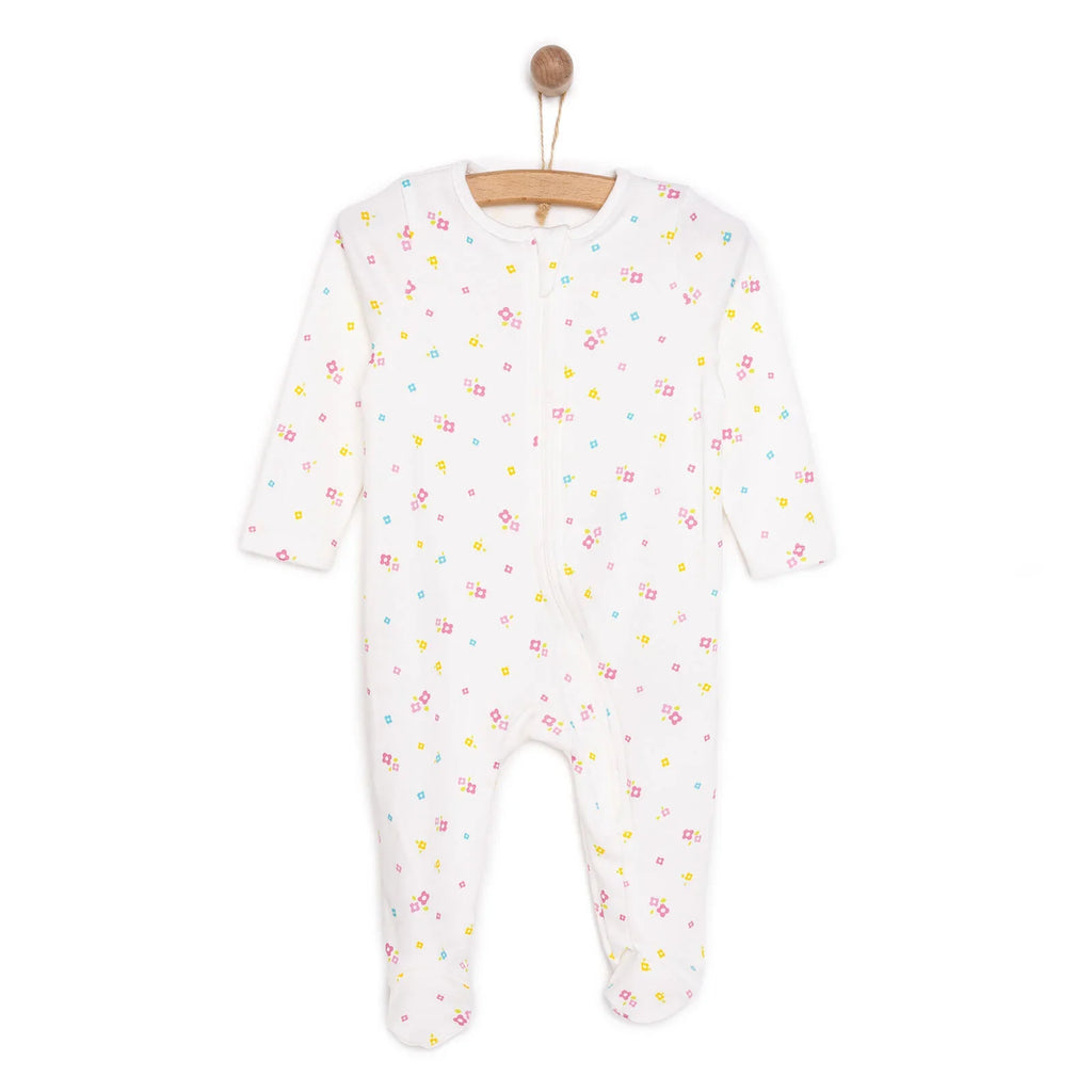 HelloBaby Newborn Girl Footed Jumpsuit - Ecru