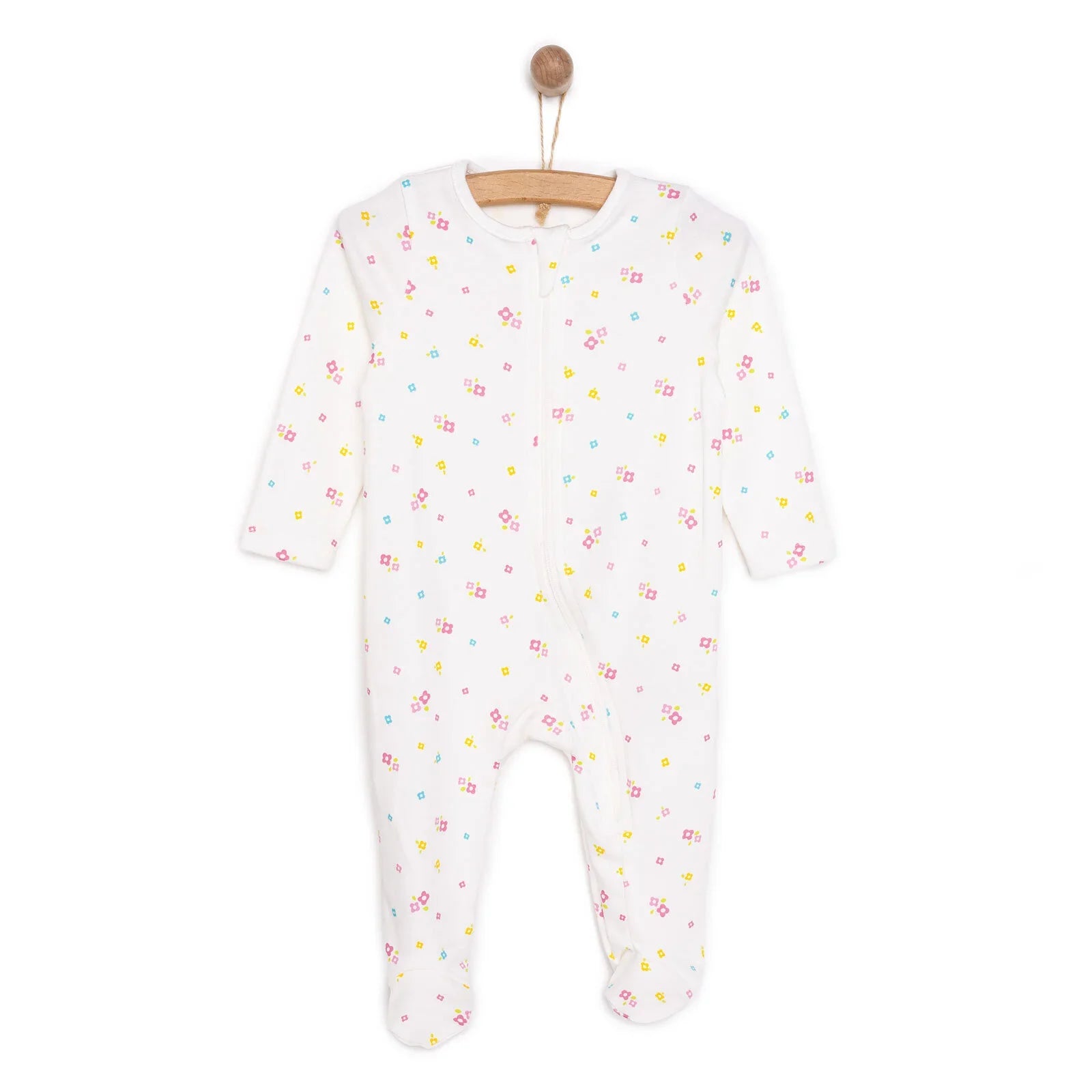 HelloBaby Newborn Girl Footed Jumpsuit - Ecru