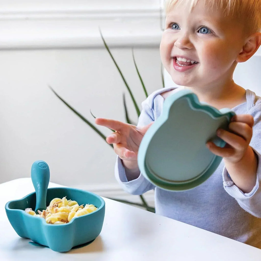 TUM TUM Silicone Weaning Bowl & Spoon Set Boris Bear - Blue - Bobobiy