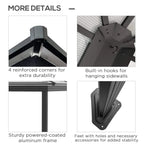 Gazebo frame details: reinforced corners, hanging hooks, powder-coated aluminum feet