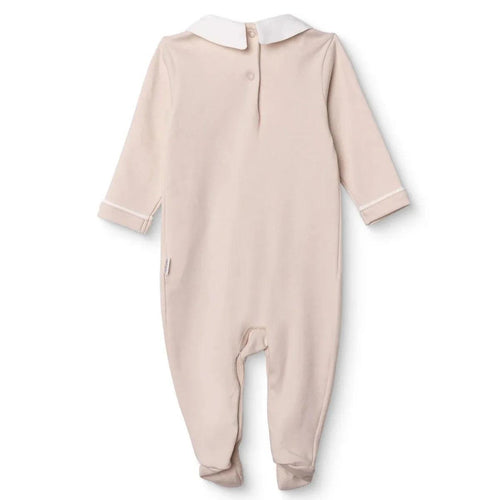 Bebetto Boys Footed Sleepsuit Snap Fastening Little Boss Shirt Collar Full Length Long Sleeve - Beige