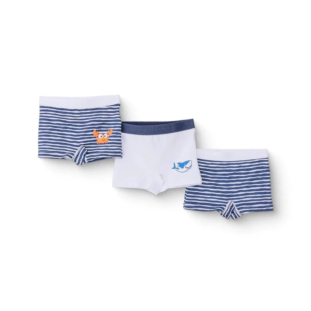 Boys striped navy blue knit knickers set with orange crab and whale applique