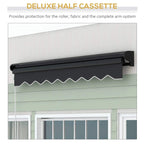 Grey half-cassette electric awning with LED strip, roller housing and scalloped valance
