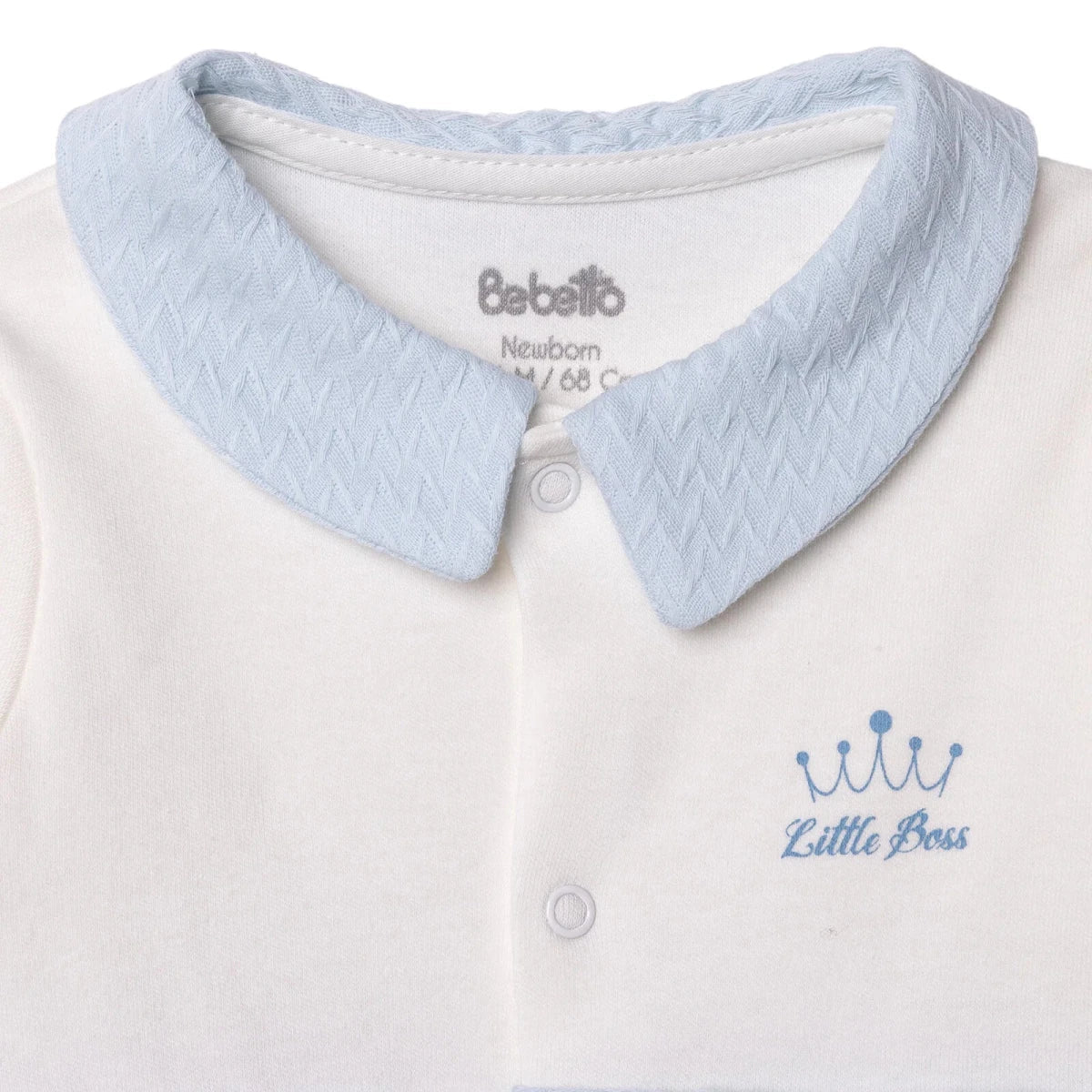 Bebetto Boys Footed Sleepsuit Snap Fastening Little Boss Shirt Collar Full Length Long Sleeve - Blue