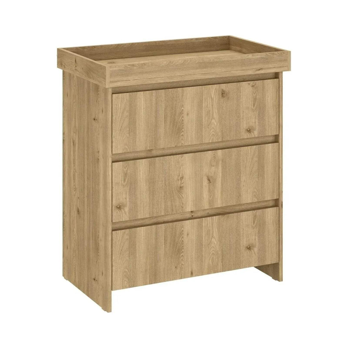 Light oak baby changing cabinet with three horizontal rails and open top frame