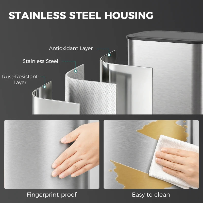 Fingerprint-resistant stainless steel waste bin body, silver tone