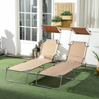 Beige reclining sun lounger set with 4-level adjustable backrest, gray metal frame