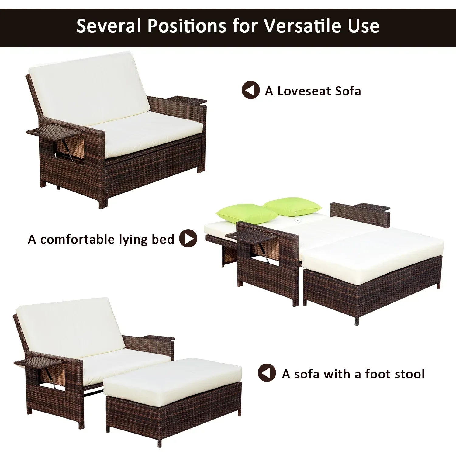 Rattan Sun Lounger 2 Seater Day Bed-Brown - Bobobiy