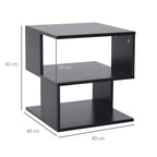 Black square end table with two tiers; 40 cm wide and 43 cm high (shown).
