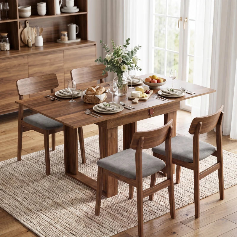 Extendable folding dining table with wood-effect surface and under-table storage drawer