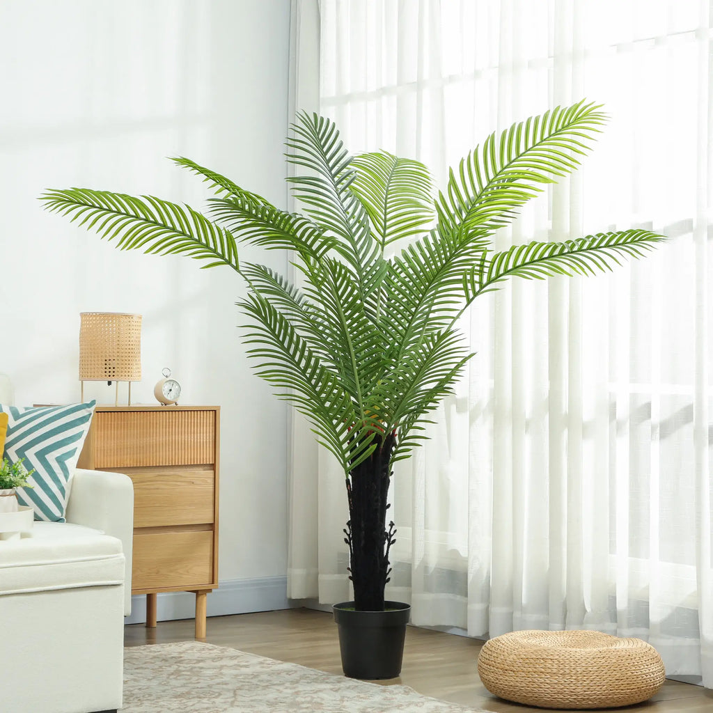 Homcom 175cm Artificial Areca Palm Tree with 16 PE Leaves, Decorative Artificial Plant with Plastic Pot and Flocked Soil